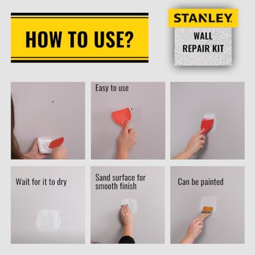 Stanley Drywall Patch Repair Kit -12x9.5 Fl Oz., Complete Drywall Patch Solution for Home DIY, includes Wall Hole Filler, Spackle Wall Repair and Putty Hole Repair - 12 Pack