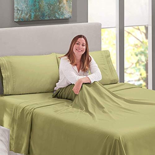 JS Sanders 1200 Thread Count Queen 4PC Bed Sheet Set Egyptian, Deep Pocket Deep Pocket, SAGE Green