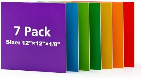 Rowood 7 Pack Rainbow Colored Plywood Sheets,12x12x1/8inch,3mm Multi Thin Unfinished Wood for Laser Cutting Engraving,DIY Adult Craft Kits for Ornaments, Models Drawing,Wood Burning