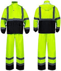 FONIRRA Class 3 High Visibility Rain Suit With Detachable Hood Waterproof Lime Reflective Safety Worker Jacket & Pants (4XL/5XL Yellow)