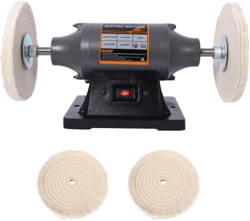8-Inch Electric Polisher Benchtop Buffer Grinder 4PCs 80Ply Thic Buffing Wheels Benchtop Buffing Machine for Polishing Metal,Jewelry,Knives,Wood,Jade and Plastic (Gray, 8-Inch)