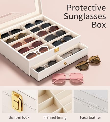 NEWLOOP 20 Slots Sunglass Organizer for Women Men Sunglasses Storage Box for Multiple Pairs of Eyeglass Holder Display Case