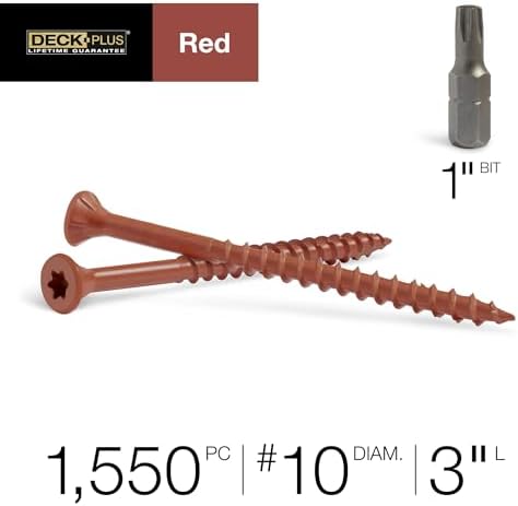 Deck Plus Deck Screws, #10 x 3in, 930 Pack, Red Epoxy