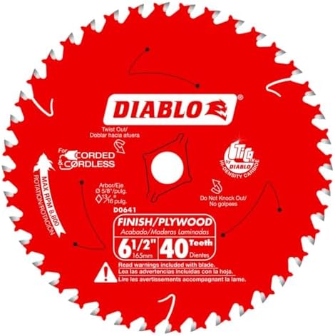 Diablo Finish Trim Saw Blade - 6-1/2" Dia, 40-Teeth, 5/8" Arbor