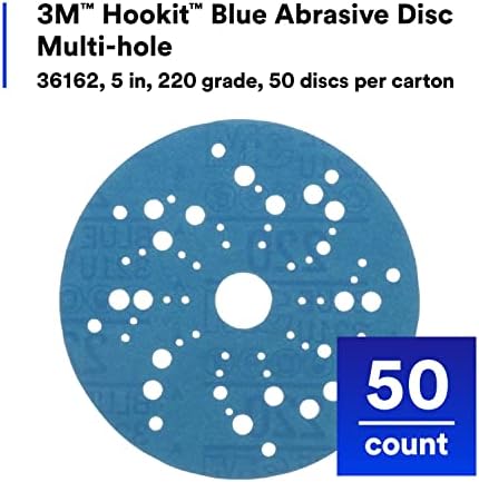 3M Hookit Blue Abrasive Disc, 321U, 36162, 5 in, 220+ Grade, Multi-Hole
