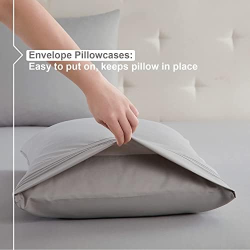 Nestl Cal King Sheets Set - 4 Piece California King Sheets, Extra Soft, Double Brushed Bedding for Cal King Size, 2 Tone Grey/Silver Set, Grey Fitted Sheet, Silver Flat Sheet, Silver Pillow Case