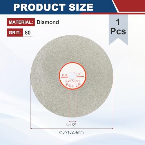 6 Inch x 1/2" Arbor Diamond Flat Lap Disc, 80 Grit
