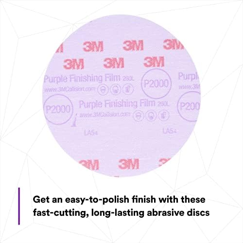 3M Hookit Purple Finishing Film Abrasive Disc 30666, 6 in, 2000+ Grade, 50 Pack, Clear Coat Sanding, Paint Finishing, Defect Removal, Long Lasting