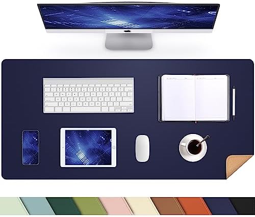 AFIING Desk Mat, Blue, 35.4" x 17", Cork Desk pad Protector