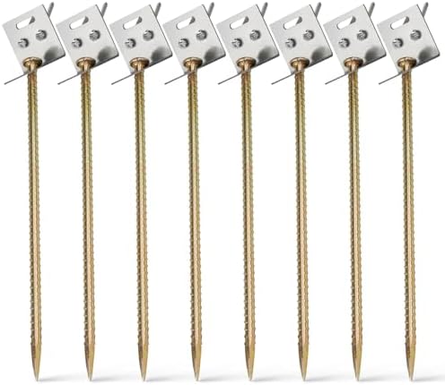 8 Pcs Ground Anchors Heavy Duty 16" Ground Anchors Screw in Nail Stake with Stainless Brackets Earth Anchors for Sheds,Tent Swing Ropes Tie Down
