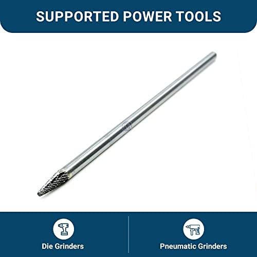 Benchmark Abrasives 6” Taper Shape Radius Double Cut Tungsten Carbide Die Grinder Bits Metal Deburring Tool Rotary Burr, 1/4 Inch Shaft, Engraving Tool for Woodworking Shaping Carving (SL-1)