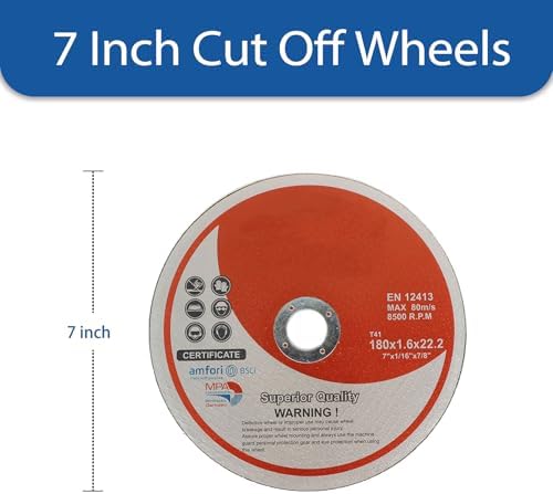 50 Pack 7 Inch Cut Off Wheels for Metal and Stainless Steel Cutting Discs for Angle Grinders 7 x 1/16 x 7/8 Inch