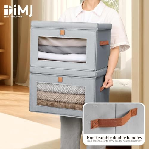 DIMJ Storage Bins with Lids - 6 Pack Fabric Closet Organizer with Window & Handles, Collapsible Decorative Storage Boxes for Shelves Under Bed, Books Clothes Blankets Sweaters Organization