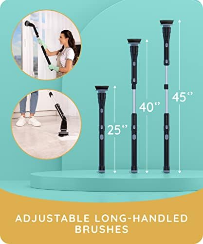 JULY HOME Electric Spin Scrubber with Adjustable Extension Shower Scrubber Brush, Cordless Automatic Power Scrubber for Shower, Cleaner for Tile, Floor, Long Handle & 3 Brush (Packaging May Vary)