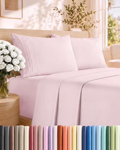 Queen Size 4 Piece Sheet Set - Breathable & Cooling Sheets - Lavender Pink