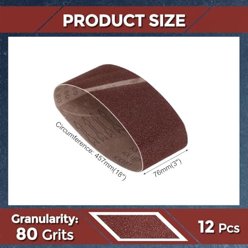12 Pcs Sanding Belts 3 x 18 Inch 80 Grit Aluminum Oxide