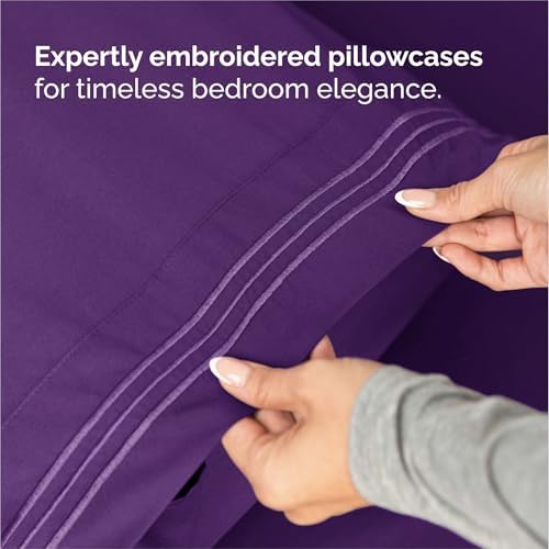 Split King Size 5 Piece Sheet Set - Breathable & Cooling Sheets - Purple