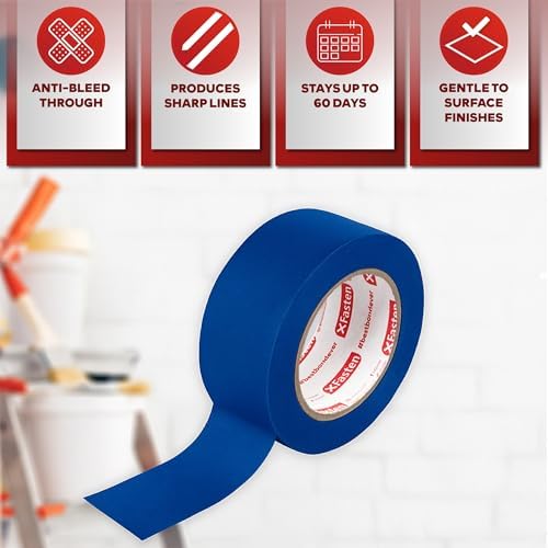 XFasten Blue Painter's Tape, 2 Inch x 60 Yards (24-Pack) Blue Painters Masking Tape Bulk - Sharp Edge Line Technology, Produces Sharp Lines | Residue-Free and Artisan Grade Wall Trim Tape