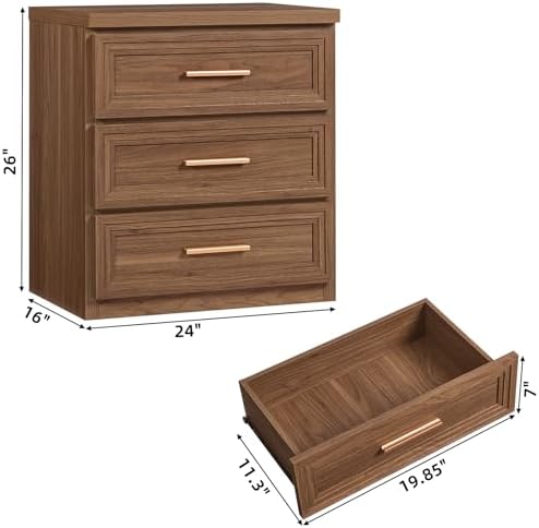 RWYHG Night Stand 3 Drawer Storage 26" Tall Wood with Gold Handle