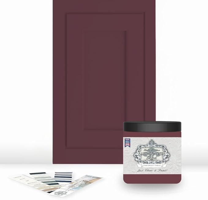 ALL-IN-ONE Paint by Heirloom Traditions, Unforgettable (Scarlet Wine), 8oz Sample - Durable cabinet and furniture paint. Built in primer and top coat, no sanding needed. Includes our 30 featured color
