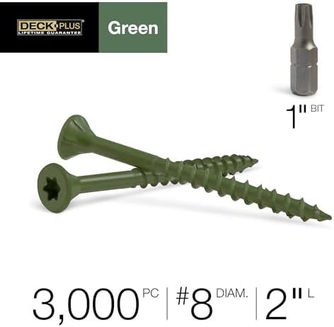Deck Plus Deck Screws, #8 x 2in, 3000 Pack, Green