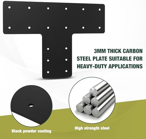 2 Pcs 16.8"x12" T Post Brackets, 3MM Thick T Flat Mending Plate