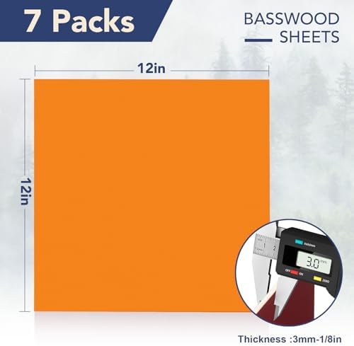 ROBOTIME 7-Pack Double-Sided Colored 1/8" Plywood Sheets - 12 x 12 x 1/8 Inch - Roller-Coated Solid Color 3mm Craft Wood Sheets for Laser Cutting - Assorted Colors - WB124