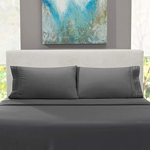 Hearth & Harbor Queen Size Sheets - 4 Piece Bed Sheet Set, Hotel Luxury Double Brushed Bed Sheets - Extra Soft Bedding Sheets & Pillowcases, Queen, Charcoal Grey