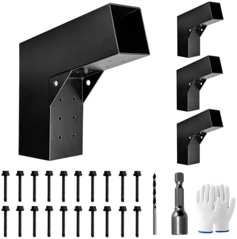 15° Angle Slant Pergola Bracket Kits,2-Way L-Shaped Slant Roof Post Brackets with Stainless Steel Screws for 4" x 4"(Actual:3.5" x 3.5") Lumber for Outdoor Pergola,Proch,Passageway - 4Pack