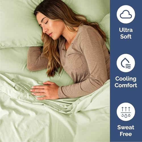 Queen Size 4 Piece Sheet Set - Breathable & Cooling - Light Sage Green