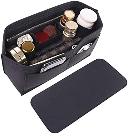 Doxo Purse Organizer Insert for Handbags & Base Shaper 2pc Set, Felt Neverfull GM Organizer Insert, Tote Bag Organizer with Zipper Pocket and Bottle Holder, Fit Neverfull GM and More, Black-XL