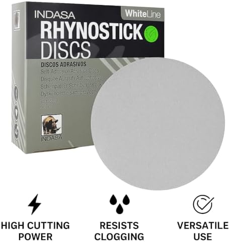 Indasa 5" Rhynostick White Line PSA Discs – Aluminum Oxide, No-Clog, Easy Release Tabs, 36-600 Grit, for Wood, Drywall & Auto Body Sanding (5 Inch Sticky Back(PSA), 60, Coarse)