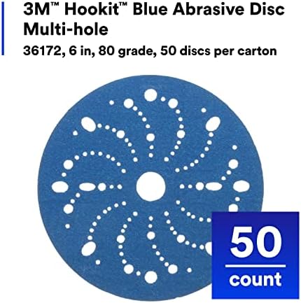 3M Hookit Blue Abrasive Disc, 321U, 36172, 6 in, 80+ Grade, Multi-Hole