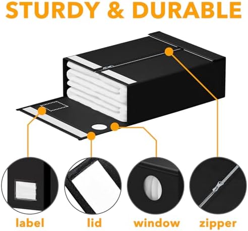SpaceAid 10 Pack Bed Sheet Organizers and Storage, Foldable Sheet Organizer for Linen Closet, Sheets Set Folder Keeper with Window XL (Queen & King Size) Organizing Bedding Container, Black