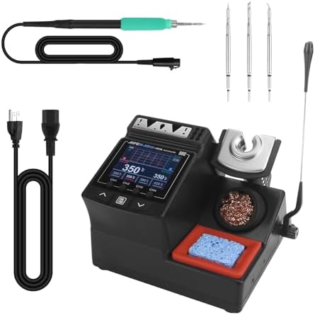 A9ED Soldering Station Full-Color Display Curve Mode Rapid Heating 212°F-842°F Solder Station Soldering Iron with C210 Handle and 3 Soldering Tips
