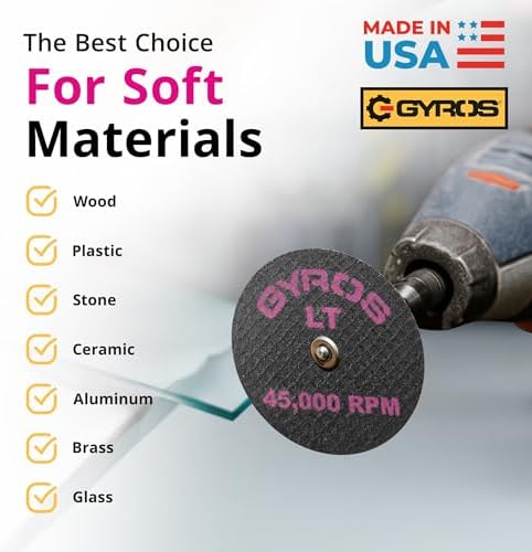 GYROS 1.5” Resin Cut-Off Wheels for Rotary Tools | 12 Double Fiberglass Reinforced Discs | For Wood, Plastic, Stone, Aluminum, Copper, Brass | Dremel Cutting Tool Accessory | Made in USA 11-32154/12