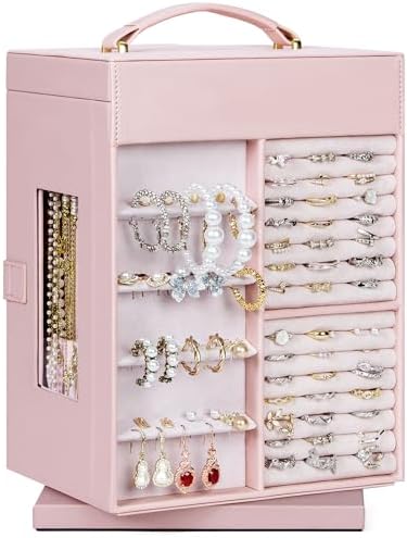 AKOZLIN 6-Tier Jewelry Box Organizer 5 Drawers Storage M-L Pink
