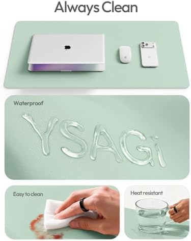 YSAGi Leather Desk Protector, Office Mat, Large Mouse Mat, Non-Slip PU Leather Blotter, Laptop Desk Mat, Waterproof Writing Pad for Office and Home(Pale Green, 63" x 17.2")