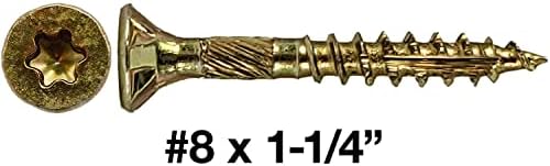 Jake Sales #8 x 1-1/4" Gold Star Wood Screw, T-20 Torx Drive, Flat Head – (5 Pound Box) ~1,155 Screw Count