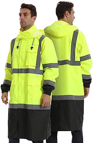 Reflective Rain jackets for men waterproof,Hi Vis Rain Coat With 3M Reflective Strips，High Visibility Class 3 Rain Gear With 2 large pockets，Zipper,Black Bottom Lime，6XL