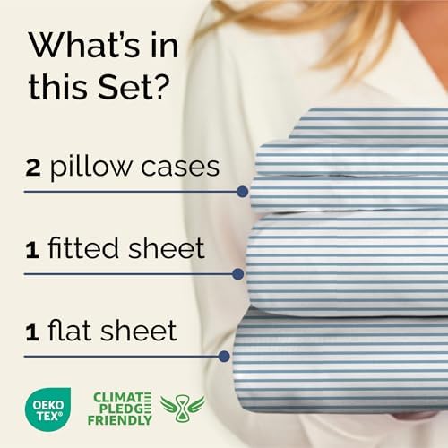 Cal King 4 Piece Striped Sheet Set - Breathable & Cooling - Ocean Stripe