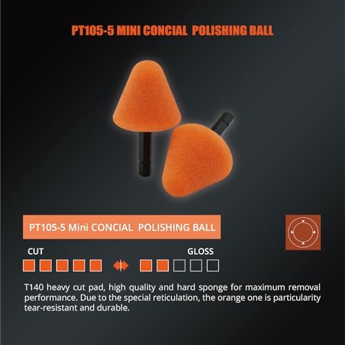 SPTA Orange Heavy Cut Pad, 5Pcs Orange Foam Cone Flexible Shaft Polishing Pad Set Perfectly Tailored for Small Area, polishing Door Handle recesses, Radiator grilles, Rims, and interiors -PT105-5