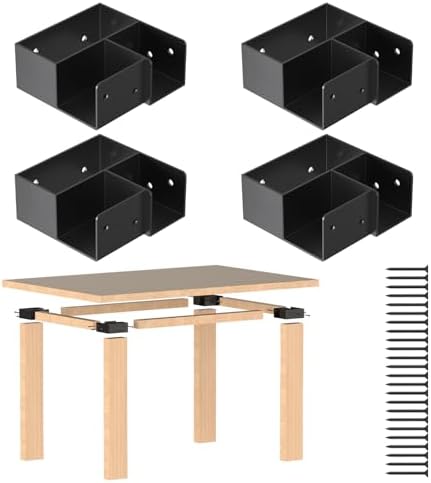 Heavy Duty Workbench Bracket Kit, 4 Pcs 3-Way Right Angle Corner Brackets for DIY Custom Workbenches, Work Tables, Garage Shelves, Many Other Wooden Projects, Fits 1.6"x3.6" Wood