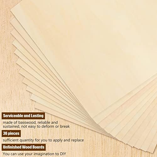 Riakrum Basswood Sheets Plywood Board Unfinished Wood Boards for Crafts for DIY Laser Projects Architectural Mini House Building Hobby Model Making(6 x 6 x 1/8 Inch,36)