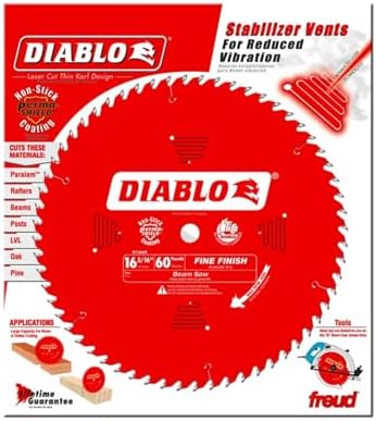 Diablo Fine Finish Saw Blade for Wood - 16-5/16" Diameter, 60 ATB Teeth, 1" Arbor, .114" Kerf, 22° Hook Angle, .079" Plate, 4000 Max RPM - D1660X