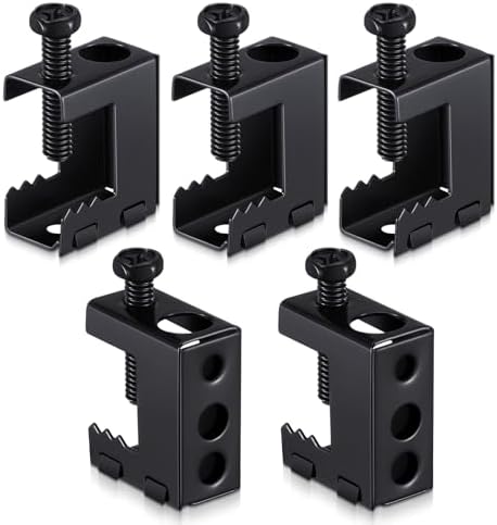 Tandefio 5 Pcs 1/4"-20 Spring Steel Beam Clamps Metal Beam Hangers Bolt on Clamp for Installation on Beams 1/4" and 3/8" Threaded Rod, S Hooks Bridle Rings for Pipe Cable Woodworking Tool (Black)