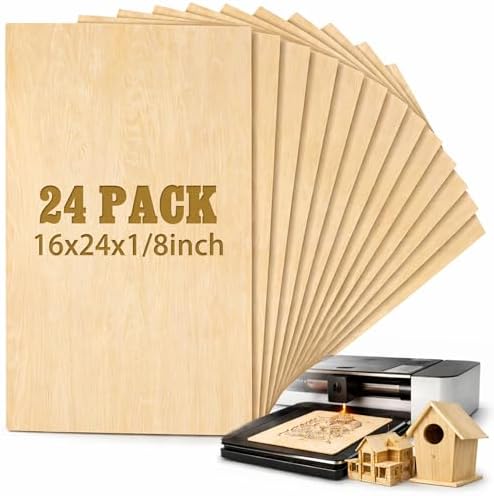Juexica 24 Pcs 16" X 24"X 1/8" Basswood Plywood Sheets for Laser Cutting