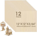 12 Pack Basswood Sheets 12"×12"×3/64" Unfinished Plywood Sheet