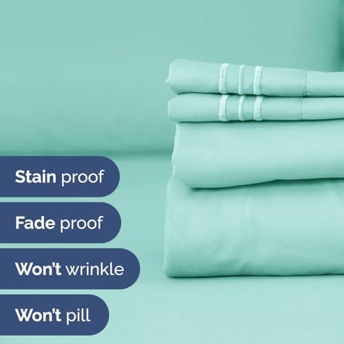 Flex Top Split Head King 4 Piece Sheet Set - Soft & Breathable - Spa Blue