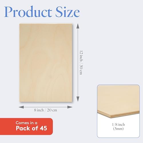 Baltic Birch Plywood, 3 mm 1/8 Craft Wood, B/BB Grade Baltic Birch Sheets, Stronger Than Basswood Sheets, Perfect for Laser, CNC Cutting and Wood Burning, by Woodpeckers (45, 12" x 8", 1/8" Thick)